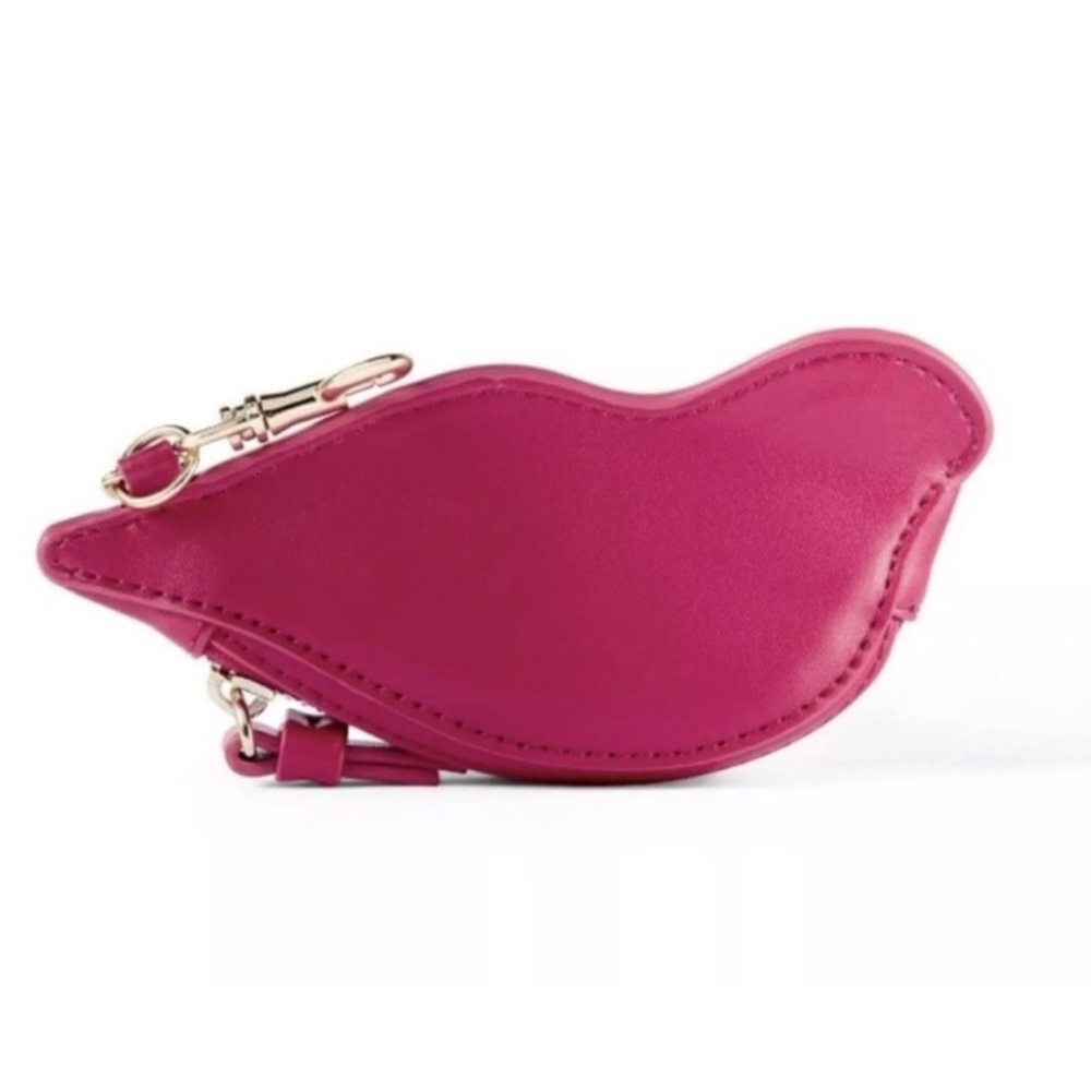 Diane Von Furstenberg Lips coin pouch in hot pink with key chain clip gold - Picture 3 of 7